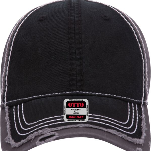 OTTO Garment Washed Cotton Twill w/ Heavy Stitching Distressed Trim Edge Visor Six Panel Low Profile Thumbnail